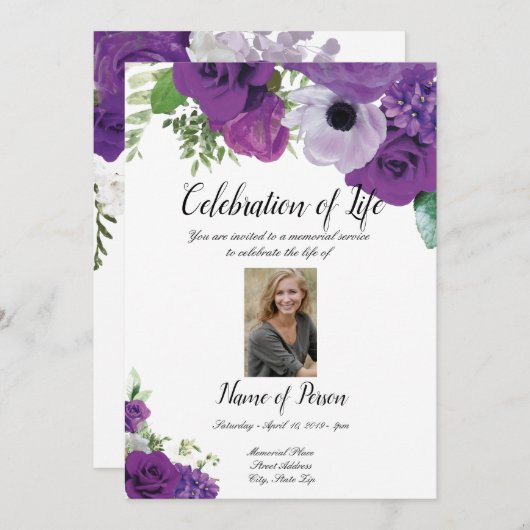 Paarse Rozen Uitnodiging tot kennisgeving van begr (Voorkant / Achterkant)