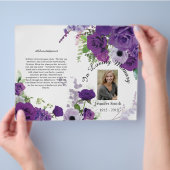 Paarse Rozen van de bil - Fold Funeral Programme Flyer (Hand)
