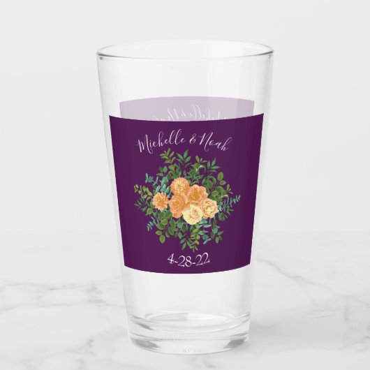 Paarse Rozen van het Peach Wedding Floral Glas (Voorkant)