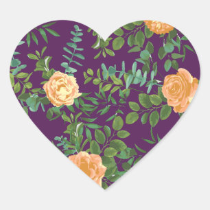 Paarse Rozen van het Peach Wedding Floral Hart Sticker