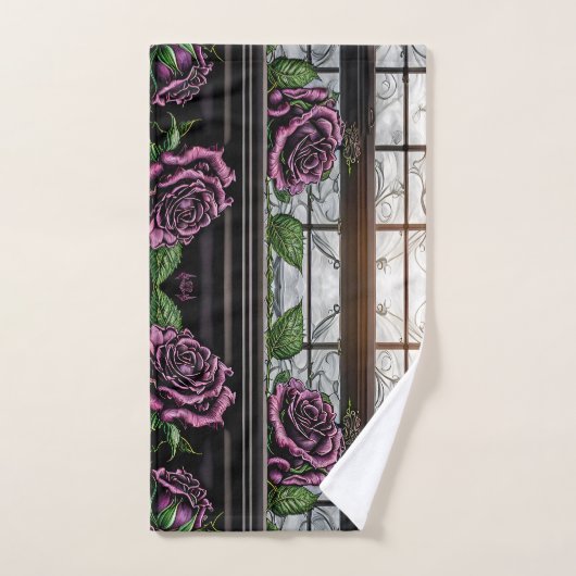 Paarse rozen van het raam - gothische stijl bad handdoek (Handdoek)