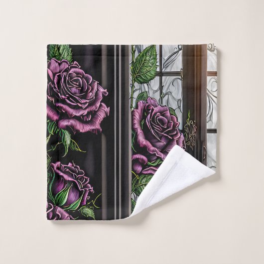 Paarse rozen van het raam - gothische stijl bad handdoek (Wasdoekje)