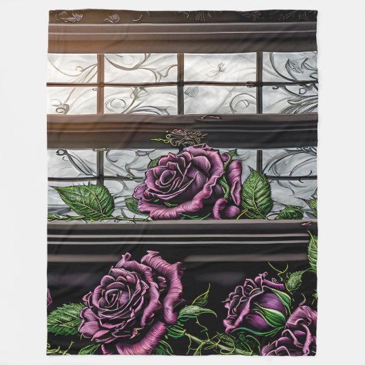 Paarse rozen van het raam - gothische stijl fleece deken (Voorkant)