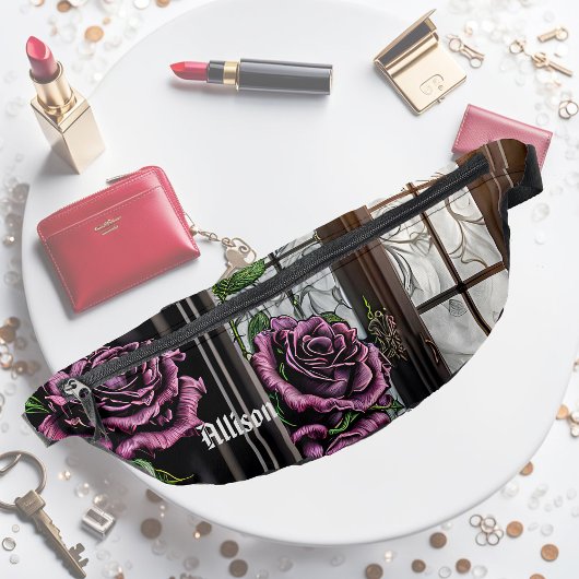 Paarse rozen van het raam - gothische stijl heuptasje