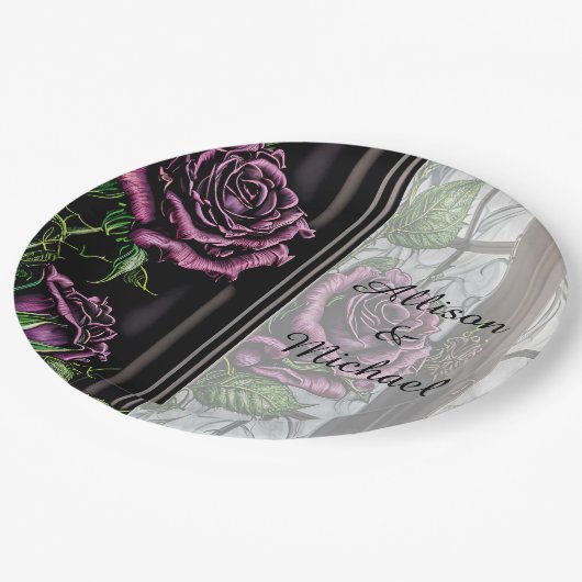 Paarse rozen van het raam - gothische stijl papieren bordje (Gekanteld)