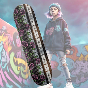 Paarse rozen van het raam - gothische stijl persoonlijk skateboard