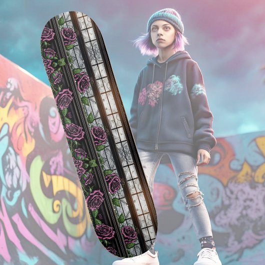 Paarse rozen van het raam - gothische stijl persoonlijk skateboard