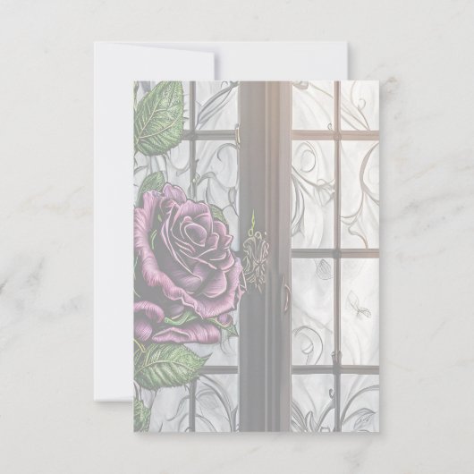 Paarse rozen van het raam - gothische stijl RSVP kaartje (Achterkant)