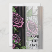Paarse rozen van het raam - gothische stijl save the date (Voorkant)