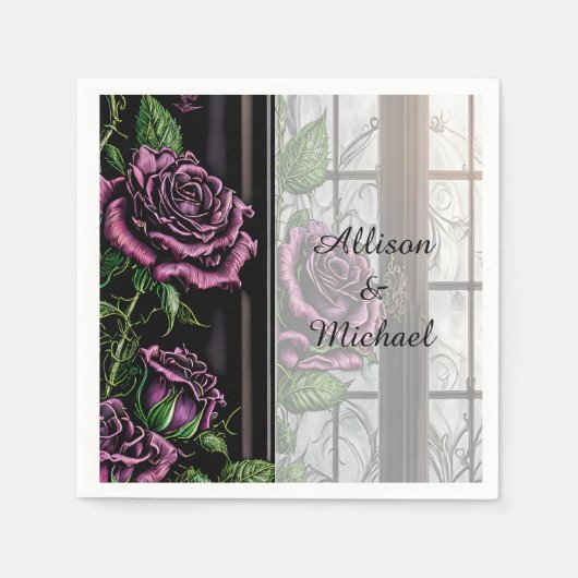 Paarse rozen van het raam - gothische stijl servet (Voorkant)