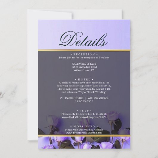Paarse Rozen Vellum Overlay Wedding Kaart (Achterkant)