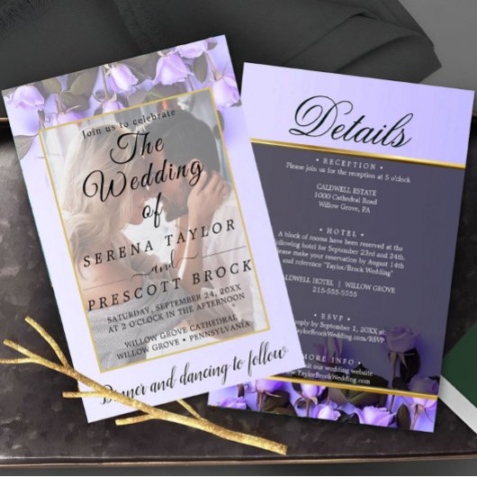Paarse Rozen Vellum Overlay Wedding Kaart