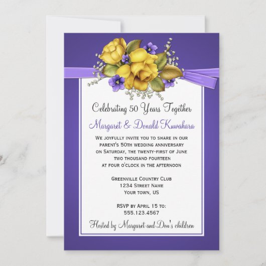 Paarse rozen Violet 50e Jubileum Kaart (Voorkant)