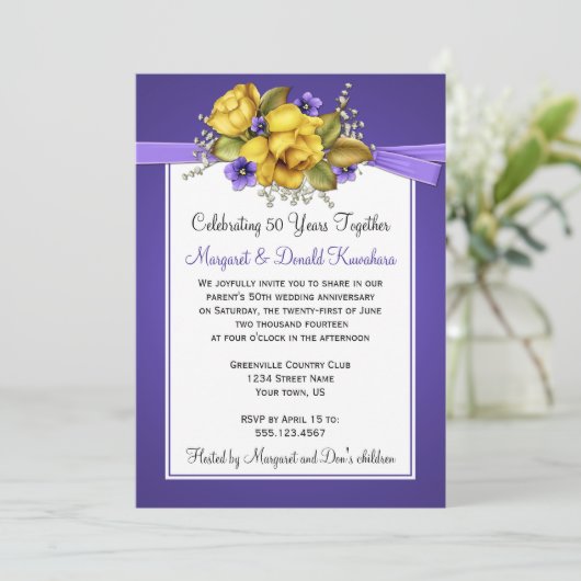 Paarse rozen Violet 50e Jubileum Kaart (Staand voorkant)