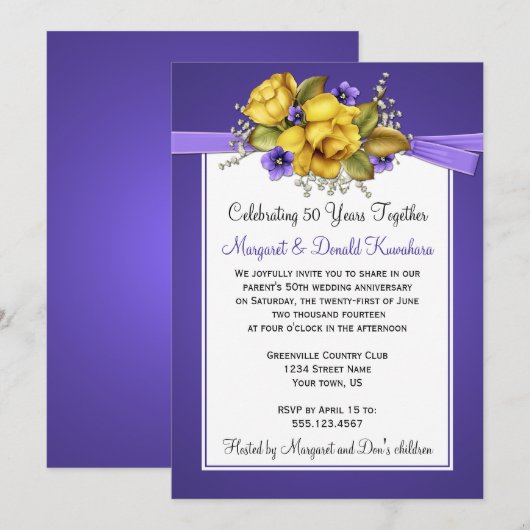 Paarse rozen Violet 50e Jubileum Kaart (Voorkant / Achterkant)