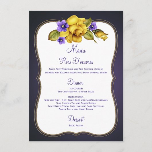Paarse rozen Violet Gold Lijst Menu (Voorkant)