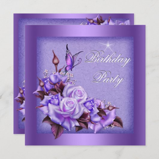 Paarse Rozen vlinderbloemigen 2 Kaart (Voorkant / Achterkant)