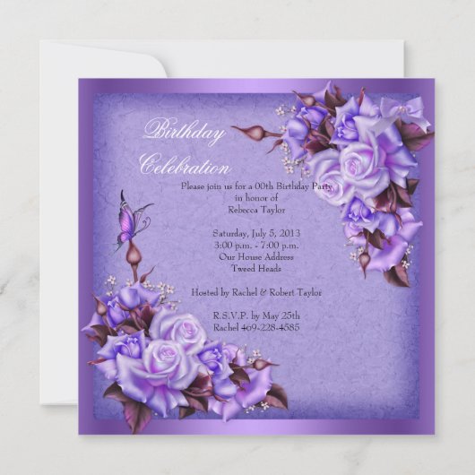 Paarse Rozen vlinderbloemigen 2 Kaart (Achterkant)