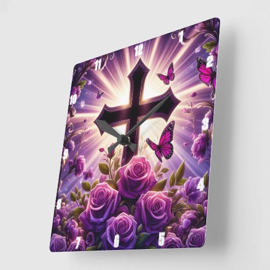 Paarse Rozen vlinders stralend kruis Vierkante Klok (Hoek)