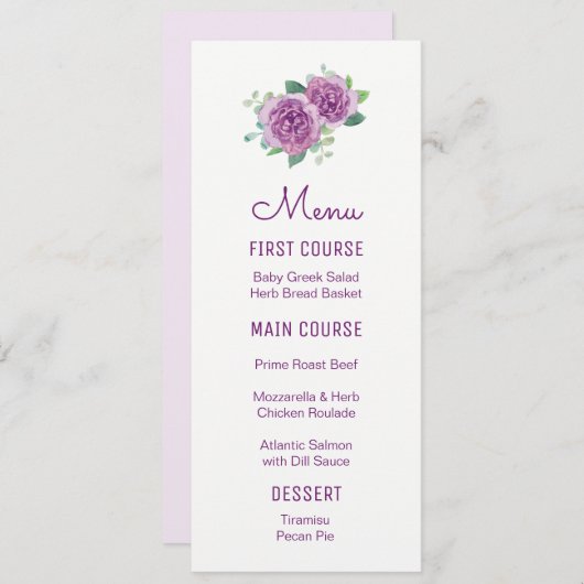 Paarse Rozen Waterverf Bloemenmenu's Menu (Voorkant / Achterkant)