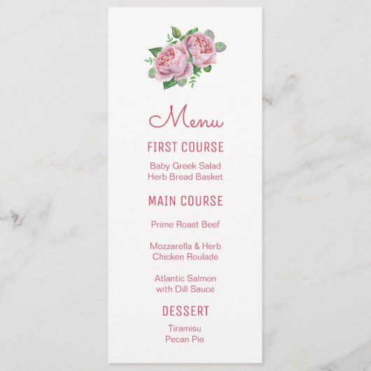 Paarse Rozen Waterverf Bloemenmenu's Menu (Voorkant)