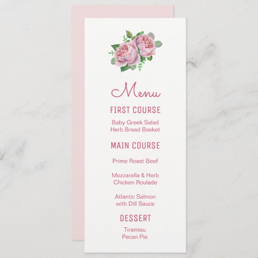 Paarse Rozen Waterverf Bloemenmenu's Menu (Voorkant / Achterkant)