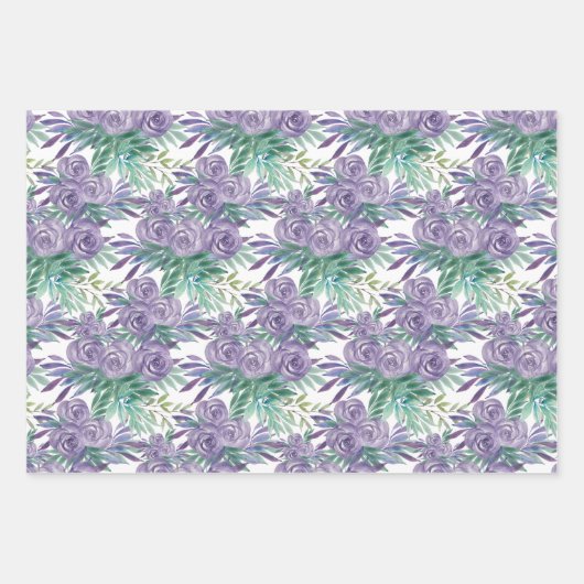 Paarse Rozen Waterverf handgeschilderd Inpakpapier Vel (Voorkant 3)