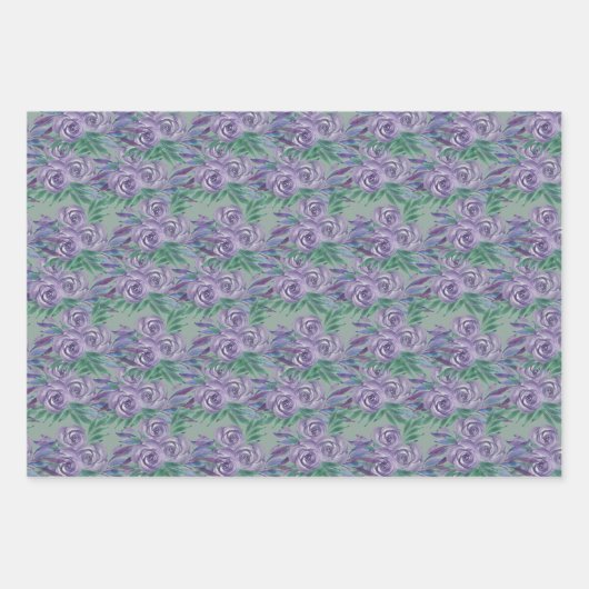 Paarse Rozen Waterverf handgeschilderd Inpakpapier Vel (Voorkant 2)