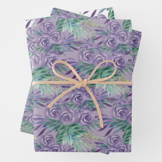 Paarse Rozen Waterverf handgeschilderd Inpakpapier Vel (In situ)