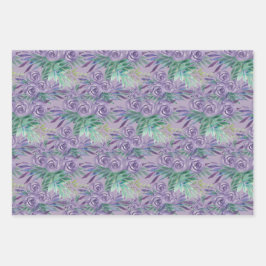 Paarse Rozen Waterverf handgeschilderd Inpakpapier Vel