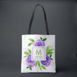 Paarse Rozen Waterverf Monogram op persoonlijke ti Tote Bag<br><div class="desc">Paarse rozen en bladeren achter jouw naam en initiaal. Verkrijgbaar in twee formaten en twee stijlen om aan al uw behoeften te voldoen, en pas deze aan voor het perfecte cadeau of casual accessoire. Veelzijdige, trendy, duurzaam, een aangepast tas betekent dat je altijd in de mode zult zijn! Afmetingen: 16...</div>