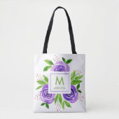 Paarse Rozen Waterverf Monogram op persoonlijke ti Tote Bag (Voorkant)
