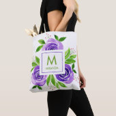 Paarse Rozen Waterverf Monogram op persoonlijke ti Tote Bag (Dichtbij)