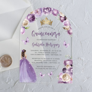 Paarse Rozen Waterverf Quinceañera Acryl Uitnodigingen