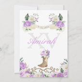 Paarse Rozen Western Charro Cowgirl Quinceañera Kaart (Achterkant)