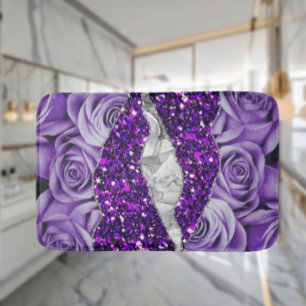 Paarse Rozen Zilver Luxe Elegante Vloeibare Textuu Badmat