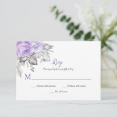 Paarse Rozen Zilveren bladeren - Wit - Berichten | RSVP Kaartje (Staand voorkant)