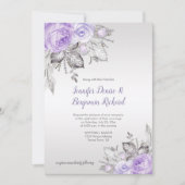 Paarse Rozen Zilveren bladeren - Zilver - Bruiloft Kaart (Voorkant)