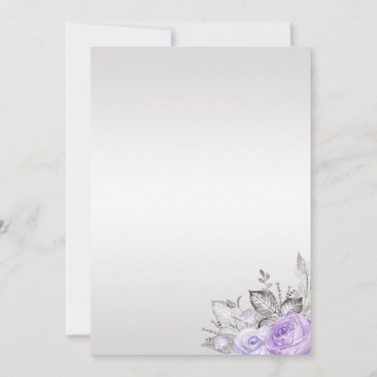 Paarse Rozen Zilveren bladeren - Zilver - Bruiloft Kaart (Achterkant)