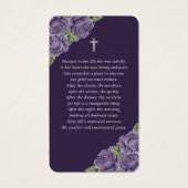 Paarse Rozen Zilveren Kruis Rouwbriefkaart Visitekaartje (Achterkant)