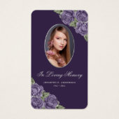 Paarse Rozen Zilveren Kruis Rouwbriefkaart Visitekaartje (Voorkant)