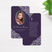 Paarse Rozen Zilveren Kruis Rouwbriefkaart Visitekaartje (Bureau)