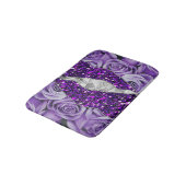 Paarse Rozen Zilveren Luxe Elegante Vloeibare Text Badmat (Gekanteld)
