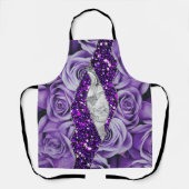 Paarse Rozen Zilveren Luxe Elegante Vloeibare Text Schort (Voorkant)
