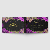Paarse Rozen zwart gouden kanten vlinder quinceañe Gastenboek (Volledig)