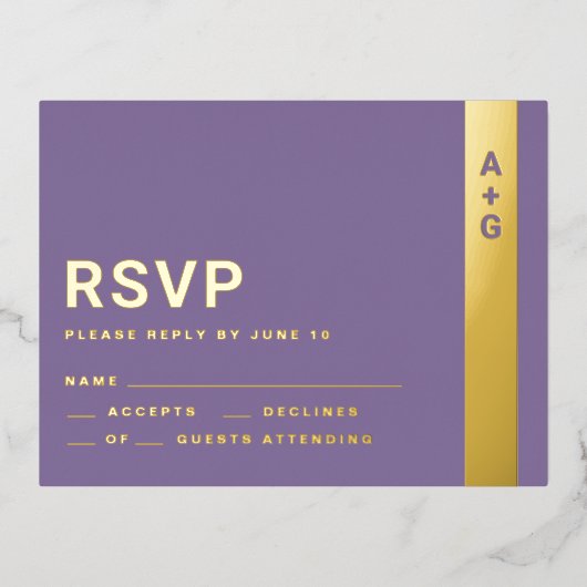 Paarse RSVP-kaart Folie Uitnodiging Briefkaart (Voorkant)