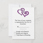 Paarse RSVP-kaart met dubbele hartbruiloft RSVP Kaartje (Voorkant)