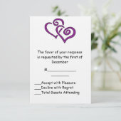 Paarse RSVP-kaart met dubbele hartbruiloft RSVP Kaartje (Staand voorkant)