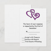 Paarse RSVP-kaart met dubbele hartbruiloft RSVP Kaartje (Voorkant / Achterkant)