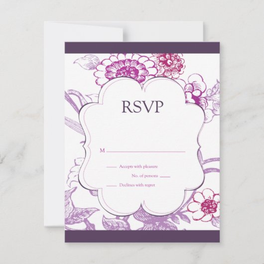 Paarse RSVP-reactiekaart voor Butterfly RSVP (Voorkant)